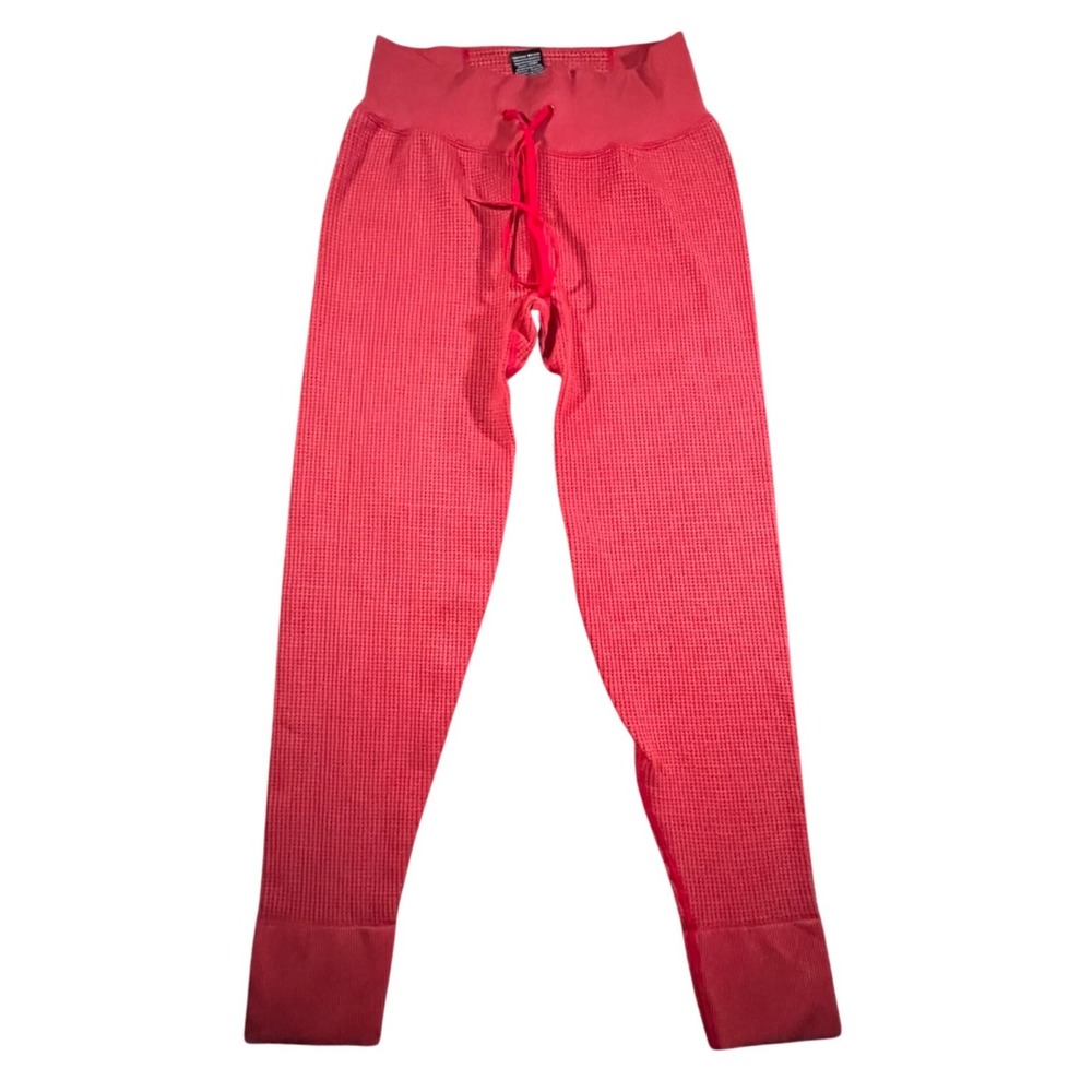 PINK‎ Active Waffle Knit joggers Womens Large Red High Rise Drawstring Thermal